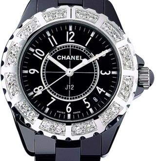 J12 Céramique noire, lunette acier serti diamants
