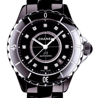 J12 Céramique noire, cadran 12 index diamants