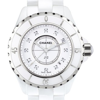 J12 Céramique blanche, cadran 12 index diamants