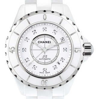 J12 Céramique blanche, cadran 12 index diamants