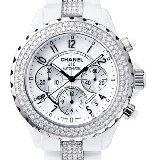 J12 Chronographe céramique blanche  sertie diamants
