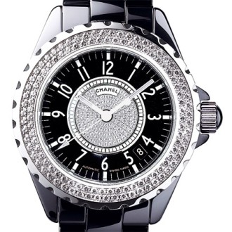 J12 Céramique noire lunette sertie et cadran pavé diamants