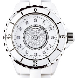 J12 Céramique blanche, cadran pavé + 12 index diamants