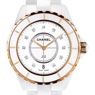 J12 Céramique blanche et or rose, cadran 11 index diamants