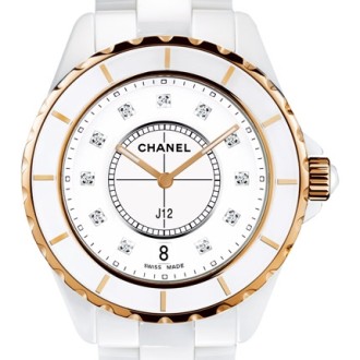 J12 Céramique blanche et or rose, cadran 11 index diamants