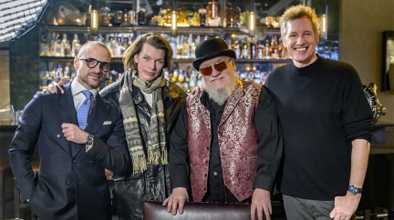 In The Lost Lands_ Leonardo Laviola (President Blancpain North America),  Milla Jovovich, George R. R. Martin and Paul W. S. Anderson © Blancpain