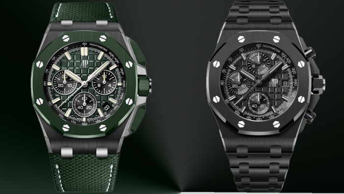 The new Royal Oak Offshore Selfwinding Chronograph references in ceramic are adorned with the Manufacture’s trademark satin-brushed and polished hand-finishing for a constant play of light that underlines the collection’s multifaceted architecture © Courtesy of Audemars Piguet