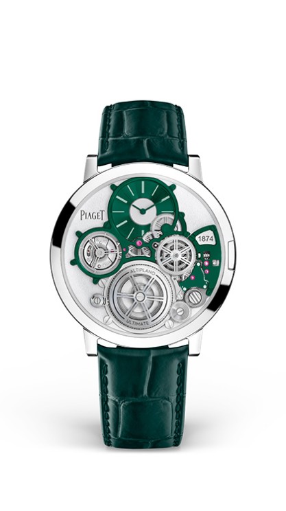Altiplano Ultimate Concept in cobalt alloy, 41mm diameter, extra-thin manual-winding skeleton movement, off-centre hours and minutes, leather strap. CHF 404,000 © Piaget.