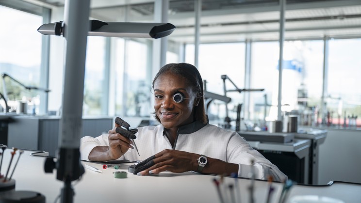 Dina Asher-Smith assembling a watch movement © Hublot