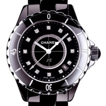 J12 Céramique noire, cadran 12 index diamants
