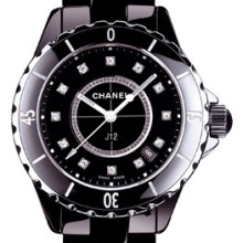 J12 Céramique noire, cadran 12 index diamants