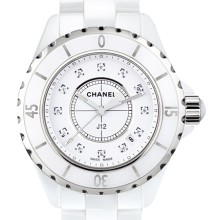 J12 Céramique blanche, cadran 12 index diamants