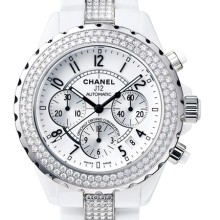 J12 Chronographe céramique blanche  sertie diamants