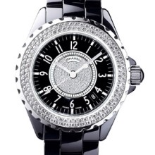 J12 Céramique noire lunette sertie et cadran pavé diamants