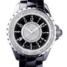 J12 Céramique noire lunette sertie et cadran pavé diamants