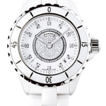 J12 Céramique blanche, cadran pavé + 12 index diamants