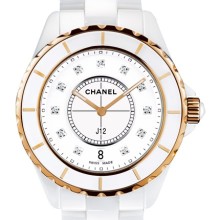 J12 Céramique blanche et or rose, cadran 11 index diamants