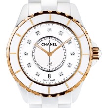 J12 Céramique blanche et or rose, cadran 11 index diamants