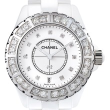 Céramique blanche lunette acier sertie et cadran 11 index diamants