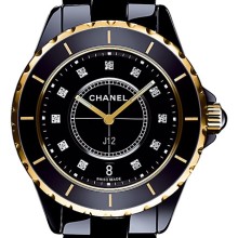Céramique noire, or rose / cadran 11 index diamants