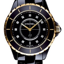 Céramique noire, or rose / cadran 11 index diamants